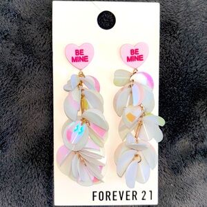 Forever 21 Valentine’s Day Candy Hearts Be Mine Iridescent Dangle Earrings NWT